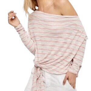 We The Free Love Lane Long Sleeve Off Shoulder Slouch Top Gray & Coral Women XS